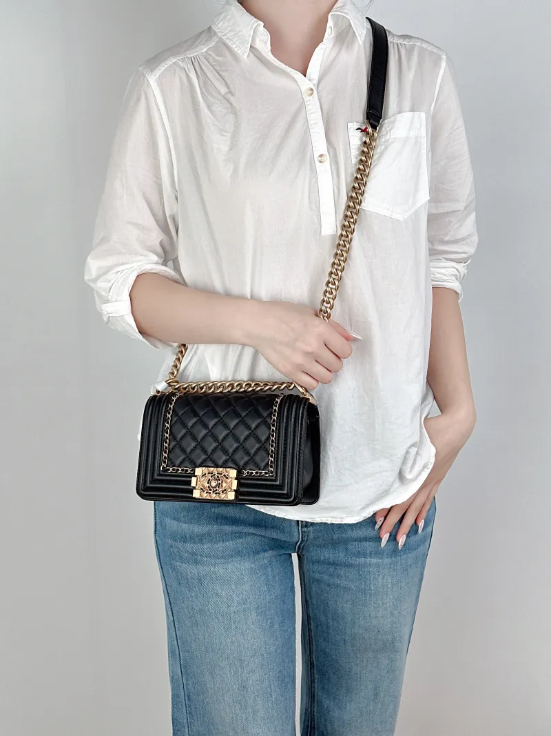 Chanel Crossbody Bag Le Boy​Black Calfskin Small 20.5 × 8.5 × 12 cm — on-model view 2 of 2