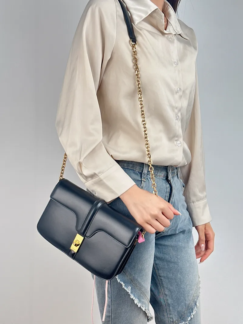 CELINE Shoulder Bag 16 Chain Bag Black Calfskin One Size 23 × 6.5 × 16 cm — on-model view 1 of 2