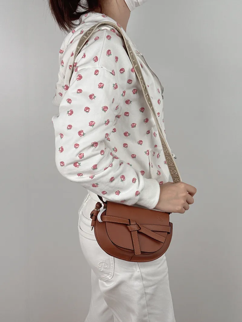 LOEWE Crossbody Bag Gate Caramel Calfskin Mini 15 × 8 × 12.5 cm — on-model view 2 of 2
