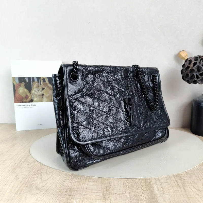 SAINT LAURENT Crossbody Bag Niki Black Waxed Leather Calfskin Large 32 × 9 × 23 cm — cover view 5 of 5