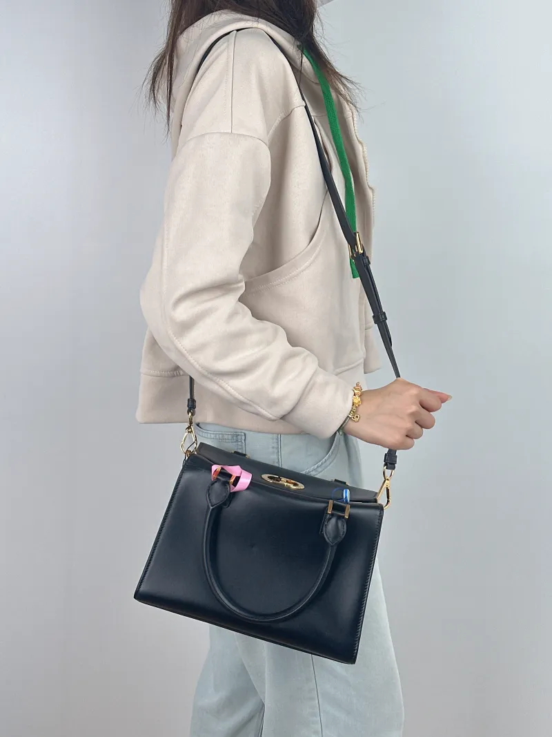 DIOR Crossbody Bag Boston Black Calfskin Medium 26 × 15 × 18 cm — on-model view 2 of 2