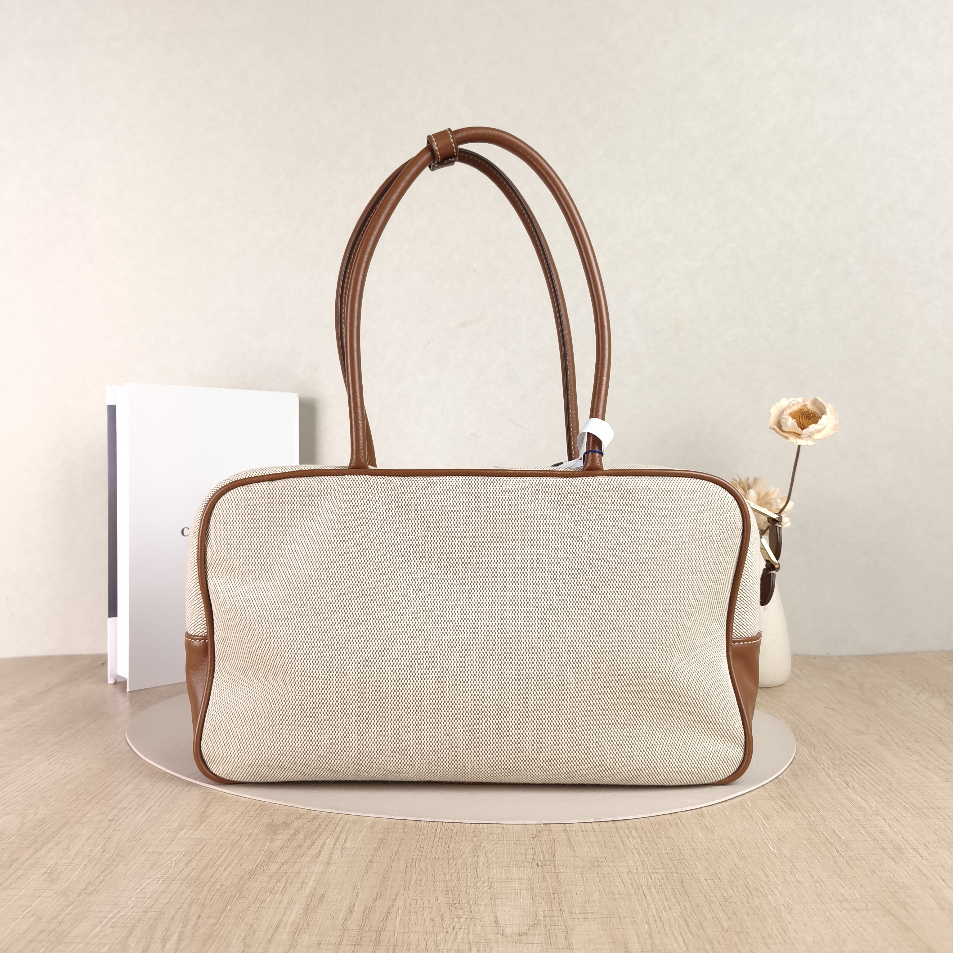 Miumiu Top Handle Bag Beau Brown Canvas · Calfskin Large34 × 10 × 20 cm — cover view 3 of 5