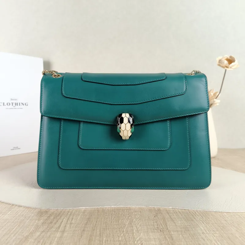 Bvlgari Crossbody Bag Serpenti Forever Collection Crossbody Bag Green Calfskin Medium 28 × 7.5 × 19 cm