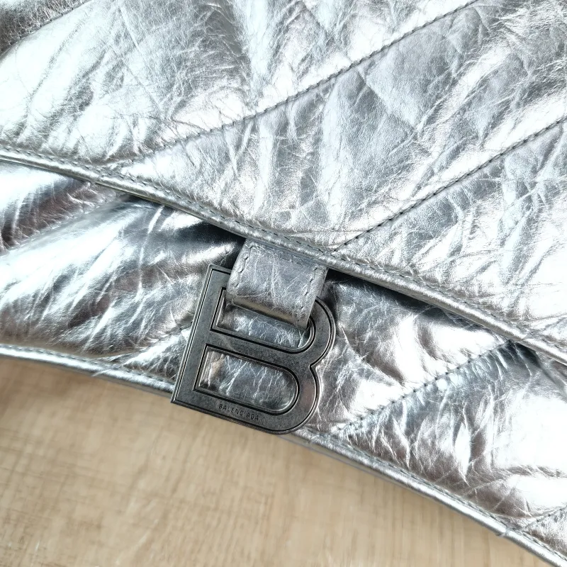 BALENCIAGA Shoulder Bag CRUSH Chain Bag Silver Calfskin Small 25 × 8 × 15 cm — detail view 12 of 13