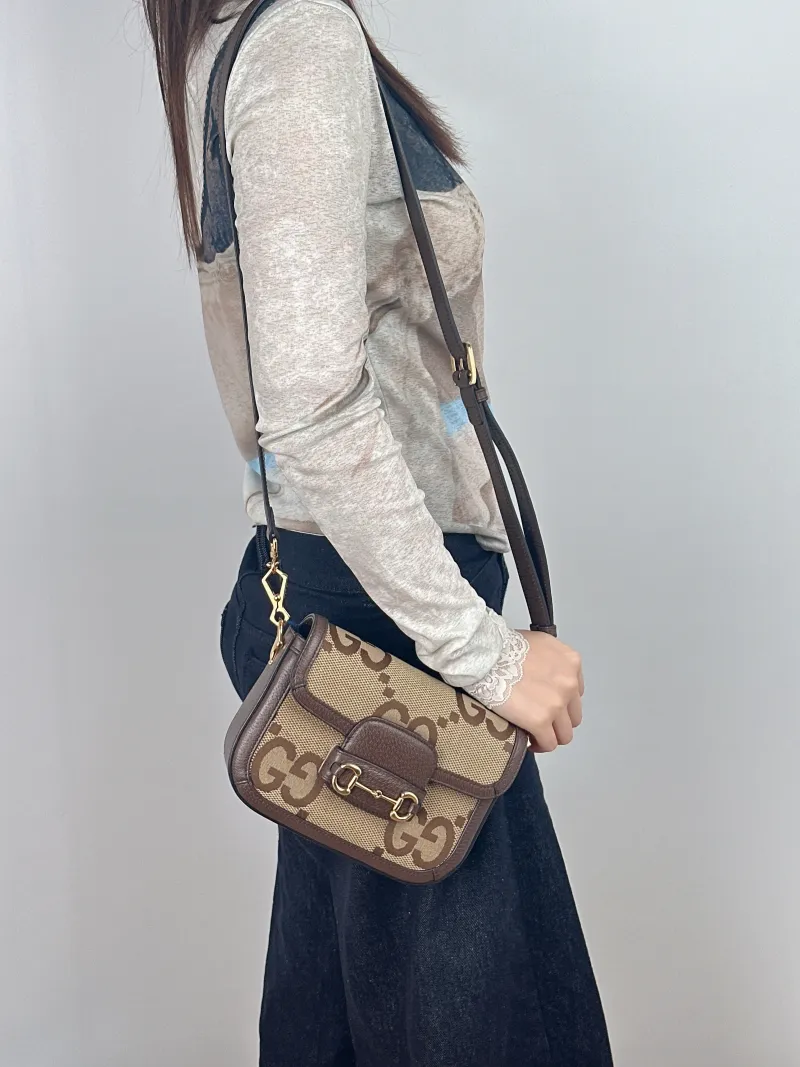 GUCCI Crossbody Bag Horsebit 1955 Horsebit Small Canvas 20.5 × 5 × 14.5 cm — on-model view 2 of 2