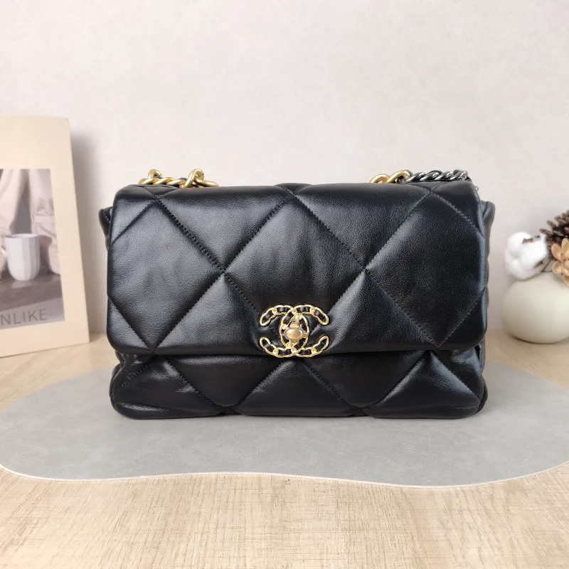 Chanel Crossbody Bag 19Bag Black SL ambskin Medium 30 × 10 × 20 cm