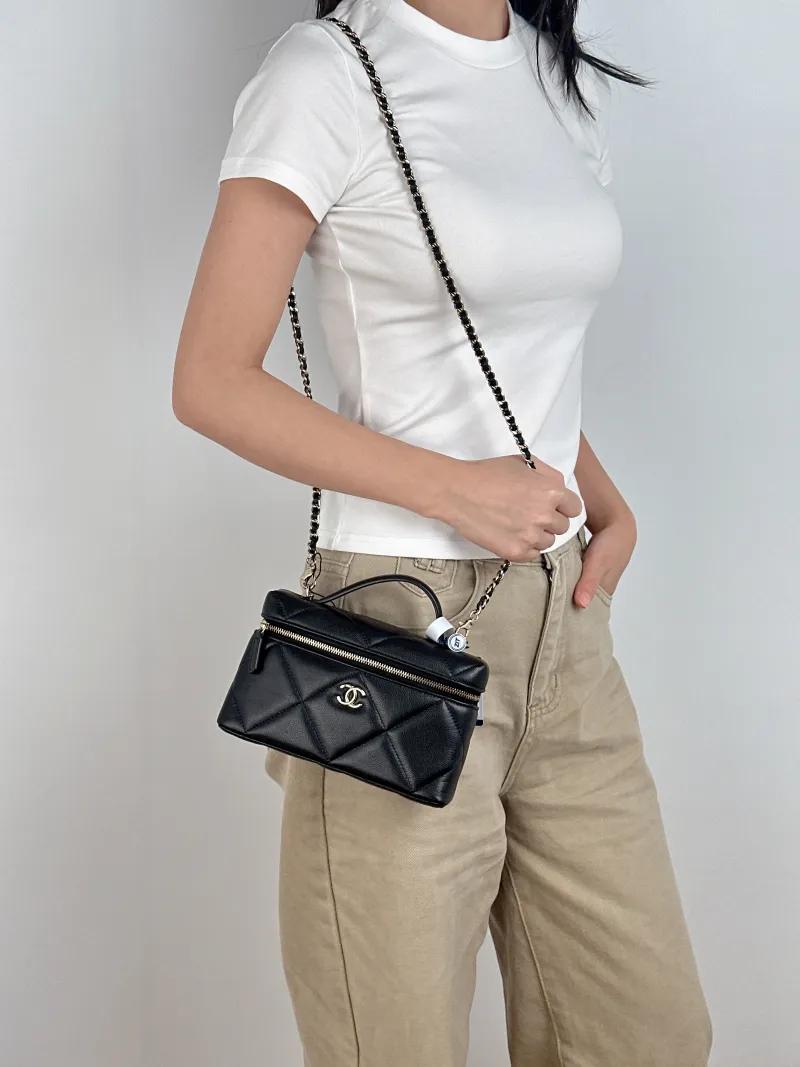 Chanel Crossbody Bag lp Box Bag Top Handle Crossbody Bag Black Calfskin 19.5 × 5 × 12 cm — on-model view 2 of 3
