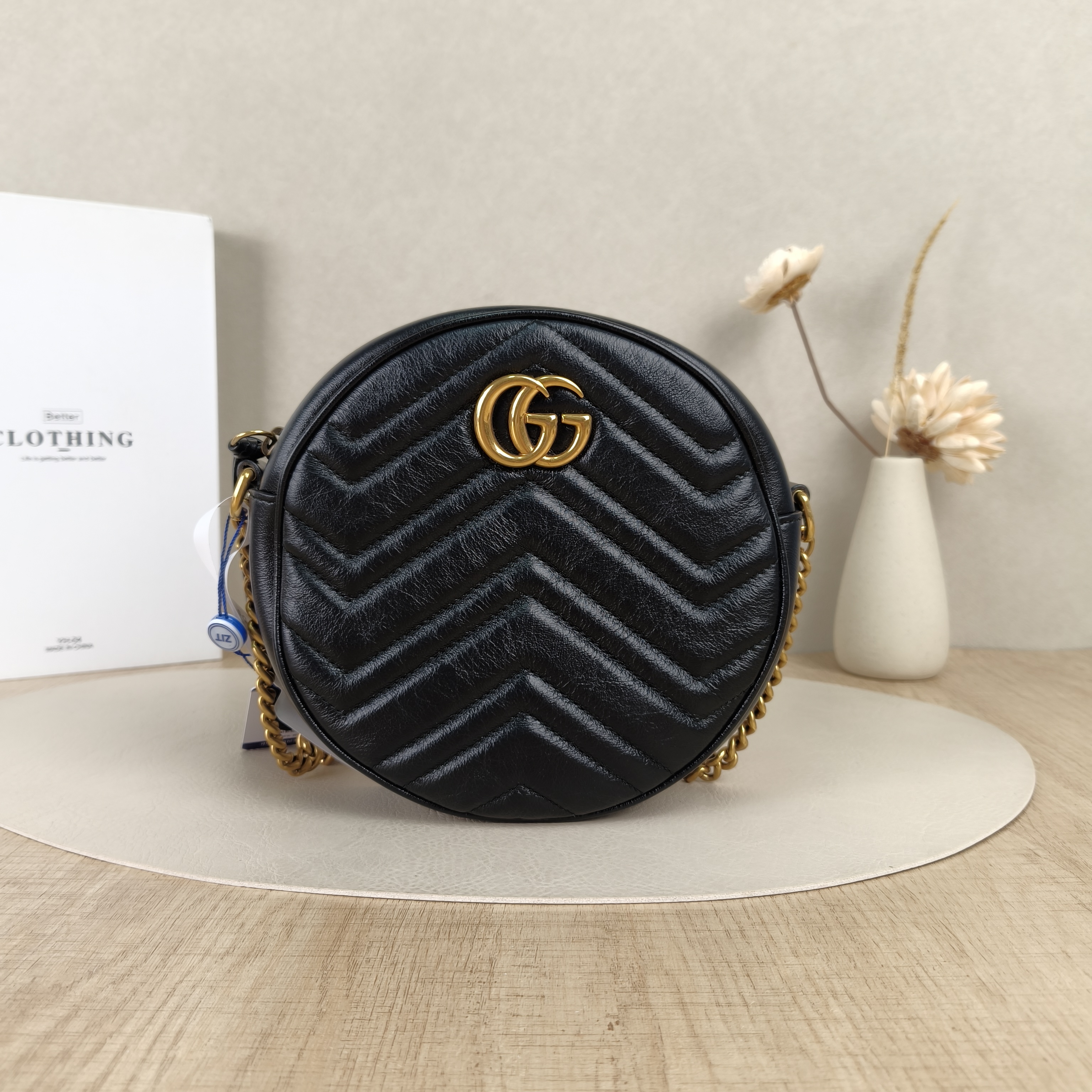 GUCCI Crossbody Bag Ophidia GG Round Bag Black Calfskinmini18 × 4.5 × 18 cm