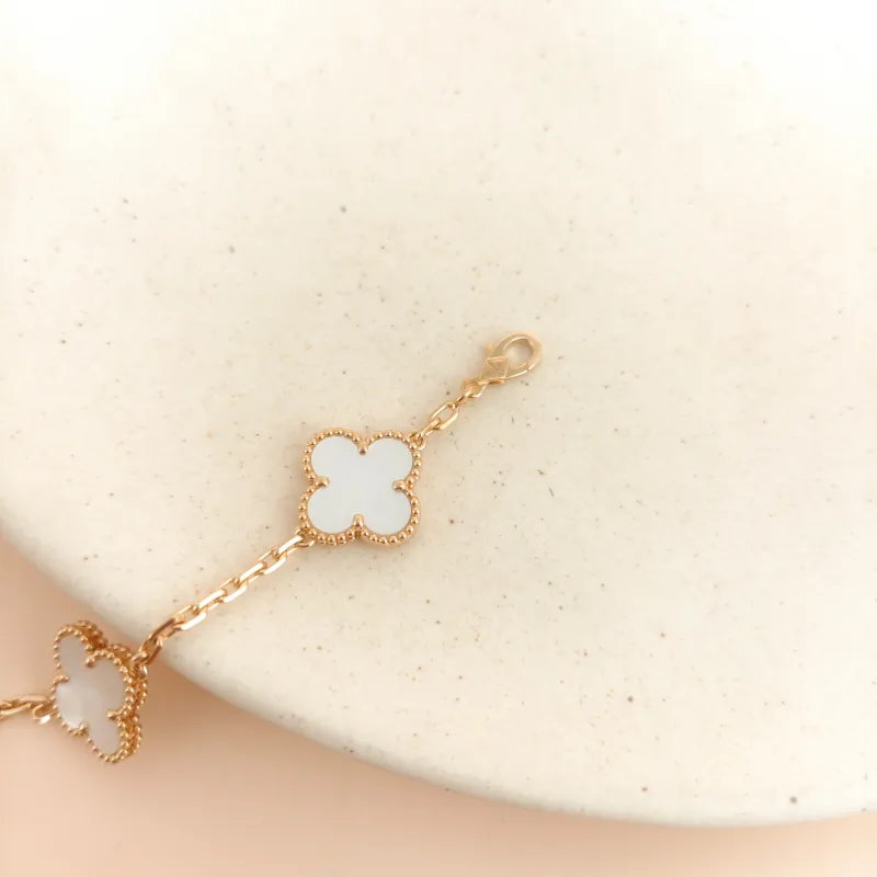 Van Cleef & Arpels Bracelet Alhambra Alhambra Collection Five-Motif Bracelet Pearl · White Mother-of-Pearl 18KY ellow Gold Vintage Small 19cm — cover view 9 of 9