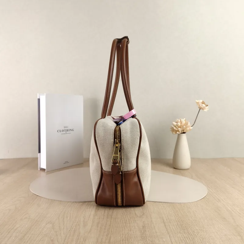 Miumiu Top Handle Bag Beau Brown Canvas · Calfskin Large34 × 10 × 20 cm — detail view 9 of 13