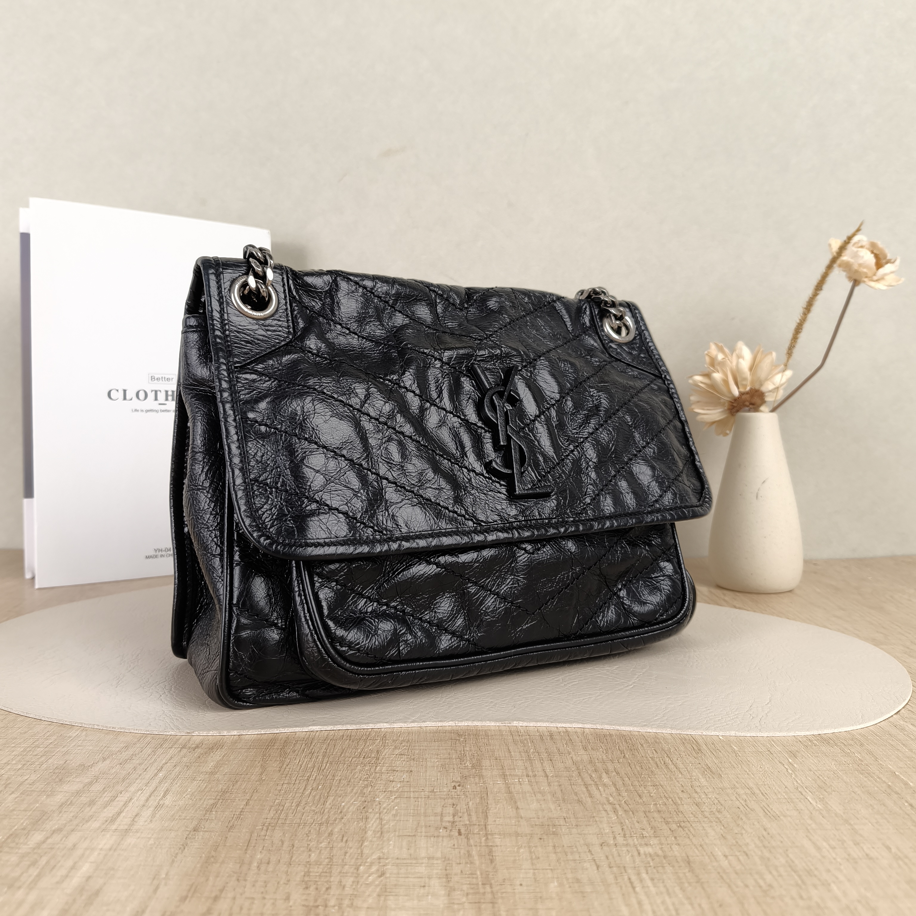 SAINT LAURENT Crossbody Bag Niki Black Waxed Leather Calfskin Medium28 × 8.5 × 20 cm — cover view 3 of 5