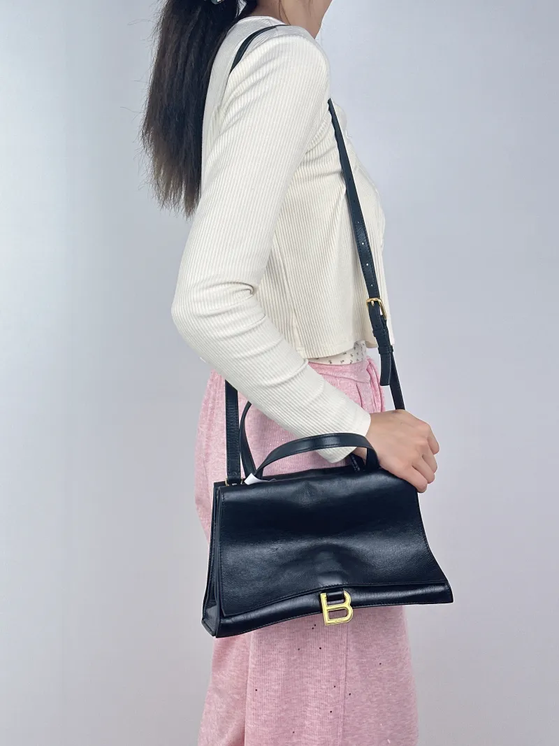 BALENCIAGA Shoulder Bag Crush On You Black Calfskin Medium28 × 9 × 17 cm — on-model view 3 of 3