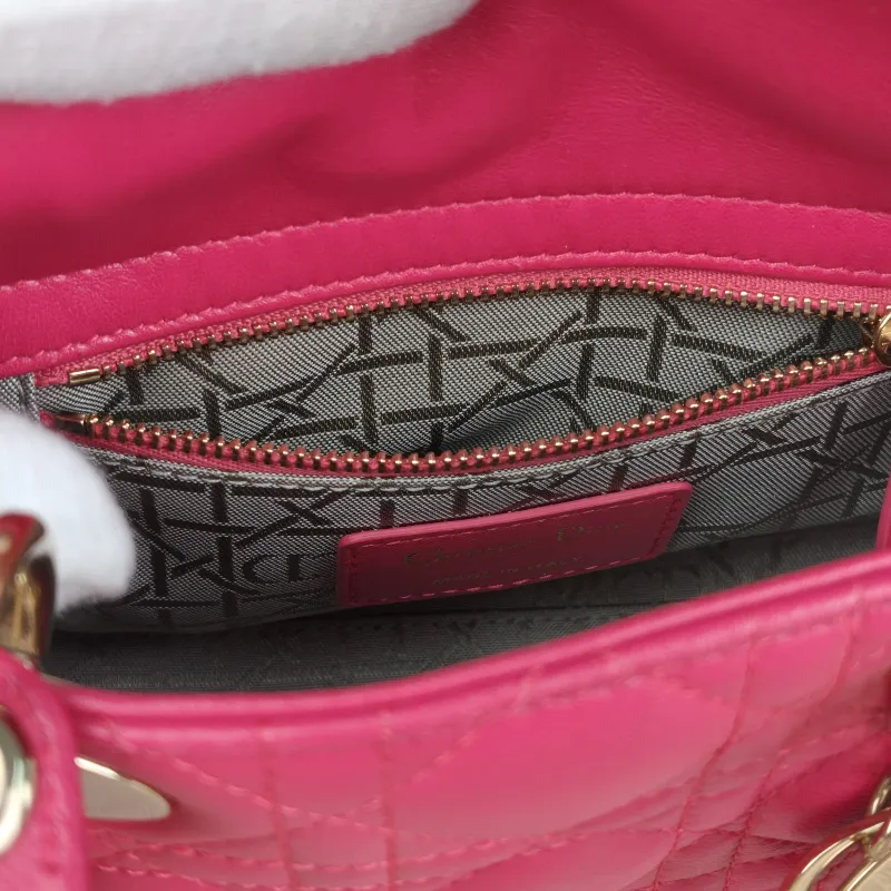 DIOR Lady Lady Dior Bag mini Pink Lambskin · Shoulder Strap Dust Bag · 17 × 7 × 15 cm — detail view 7 of 10