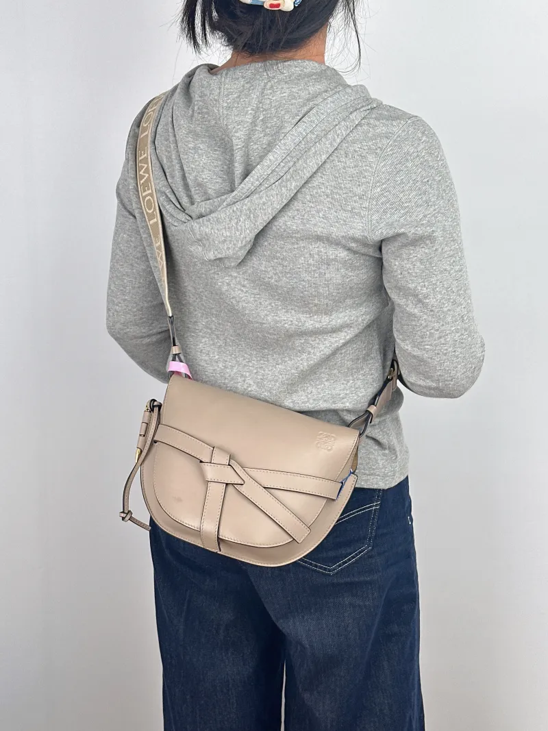 LOEWE Crossbody Bag Gate Grey Calfskin Medium 25 × 11.5 × 19 cm — on-model view 1 of 2