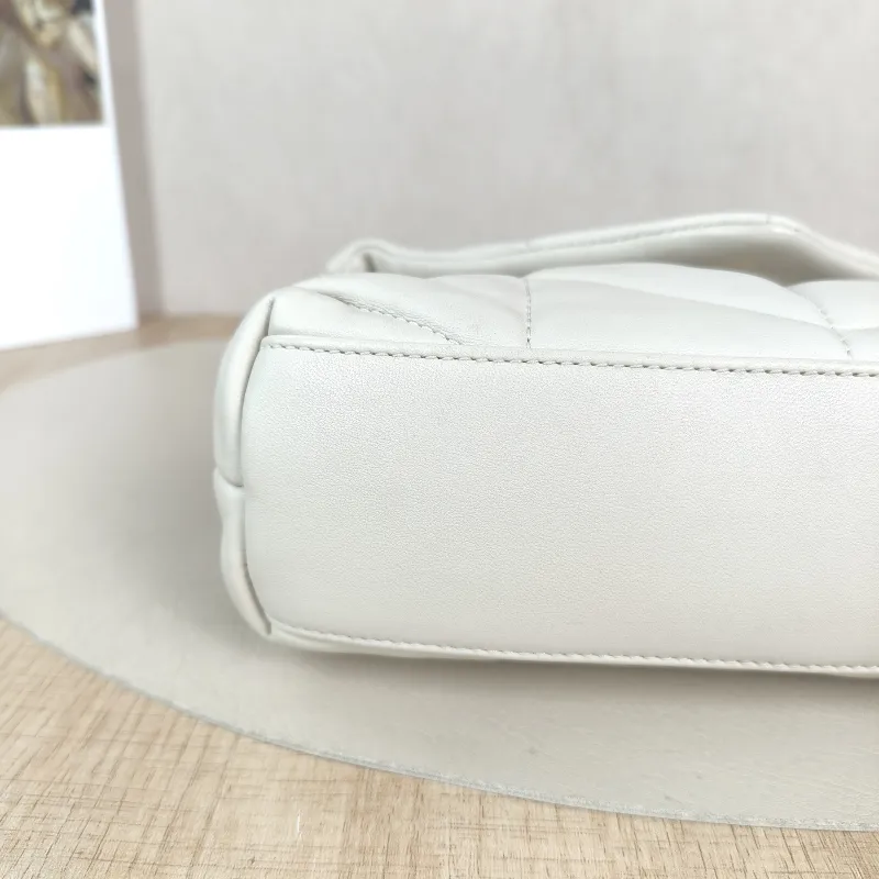 SAINT LAURENT Crossbody Bag LOULOU PUFFER White Lambskin Mini 23 × 8.5 × 15.5 cm — detail view 5 of 12