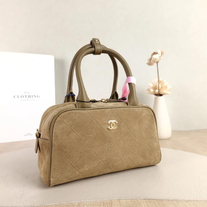 Chanel Crossbody Bag Bowling Bag Taupe Suede One Size 20 × 9 × 12 cm — cover view 5 of 5