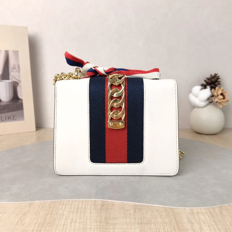 GUCCI Shoulder Bag Sylvie Shoulder Strap Edition White CC alfskin Mini 19 × 8 × 14 cm — cover view 3 of 5
