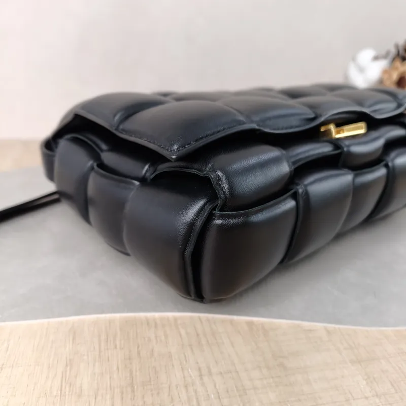 Bottega Veneta Crossbody Bag Padded Cassette Woven Black Lambskin Medium 26 × 8 × 18 cm — detail view 12 of 12
