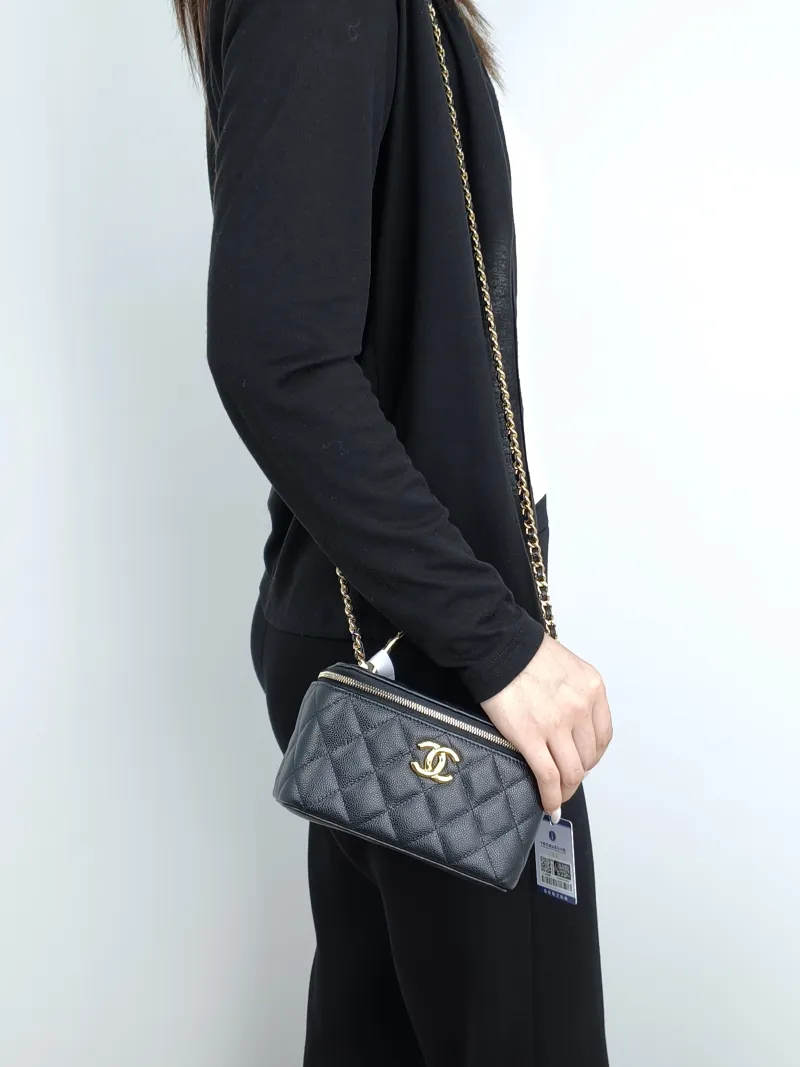 Chanel Crossbody Bag Edition Black Grained Calfskinmini16 × 8 × 9.5 cm — on-model view 1 of 3