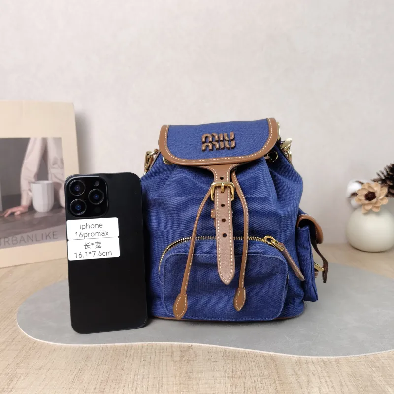 Miumiu Backpack Backpack Blue Brown Canvas Medium 18 × 11.5 × 22 cm — cover view 4 of 6