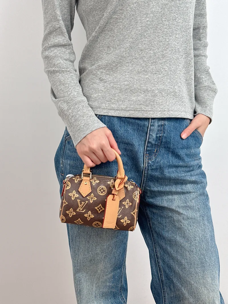 Louis Vuitton Crossbody Bag Speedy Nano Brown PVC nano 16 × 7.5 × 10 cm — on-model view 2 of 3
