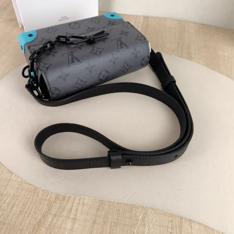 Louis Vuitton Crossbody Bag Steamer Box Grey · Blue PVC · Calfskin Mini 18 × 6.5 × 11 cm — detail view 3 of 11