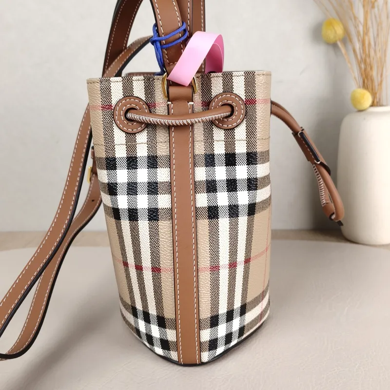 BURBERRY Crossbody Bag Canvas Bucket Bag Brown 16.5 × 11 × 18 cm — detail view 9 of 10