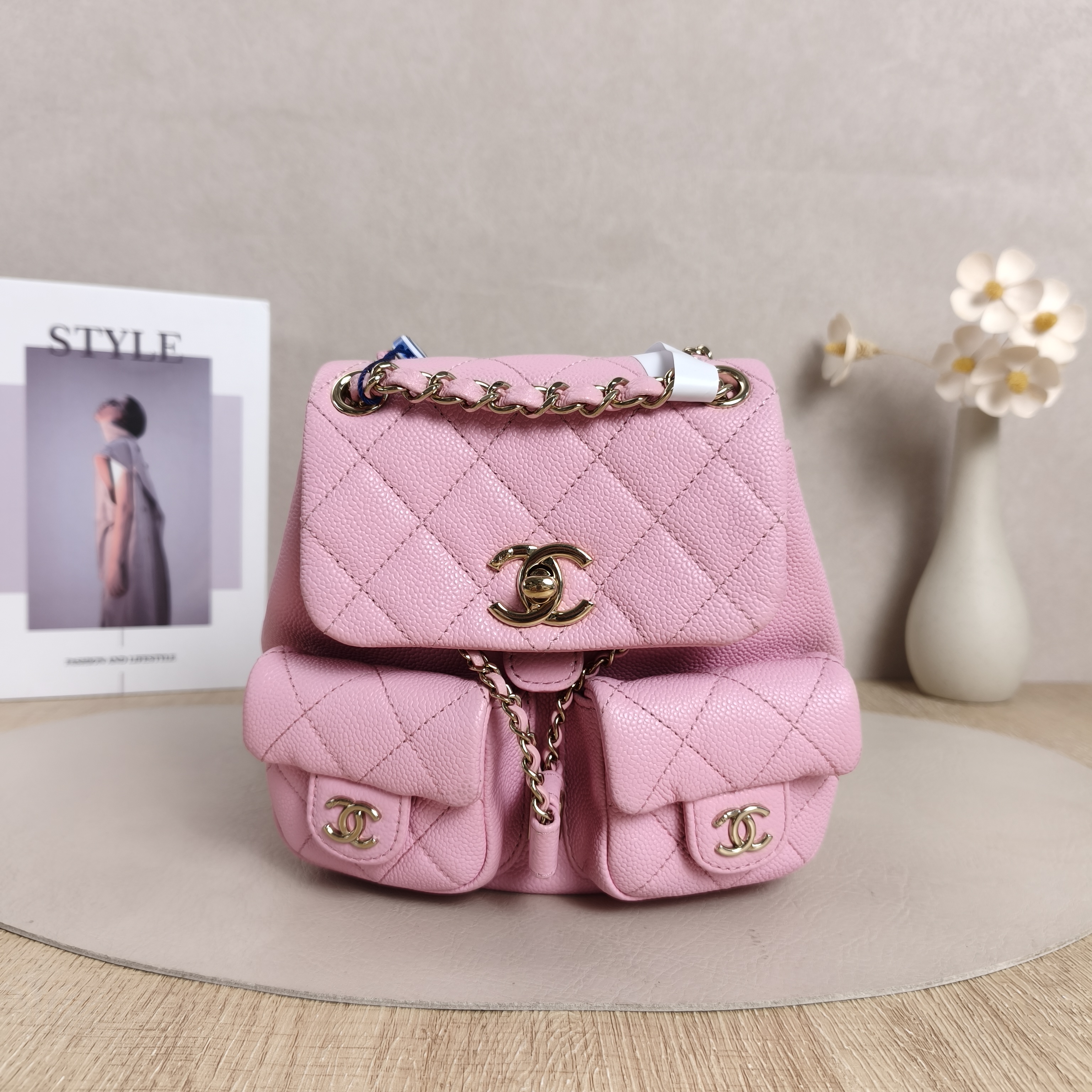 Chanel Backpack Duma Pink Grained Calfskin Medium20.5 × 11.5 × 20 cm