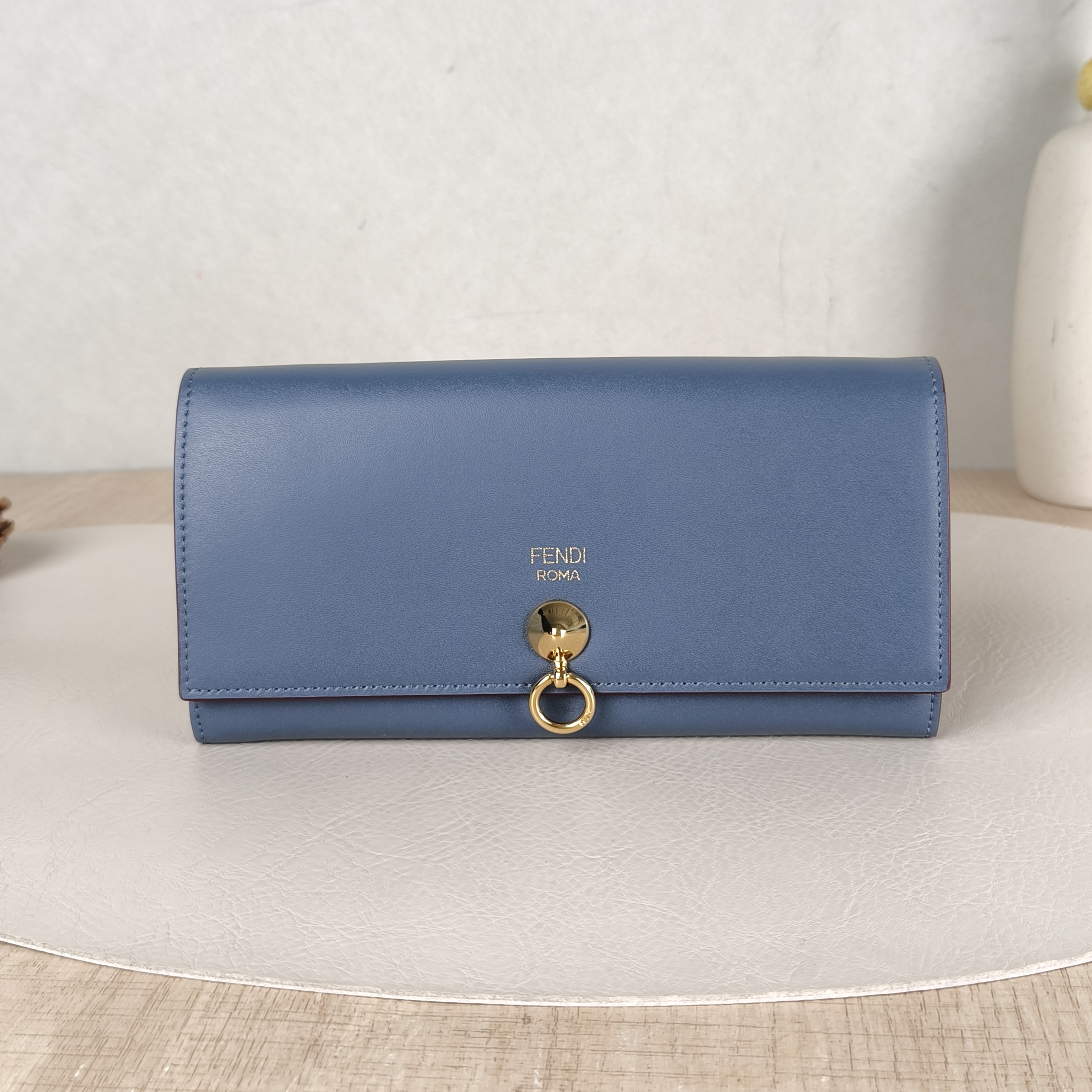 FENDI Wallet Edition Walletwoc Blue Calfskin One Size19 × 3 × 9.5 cm