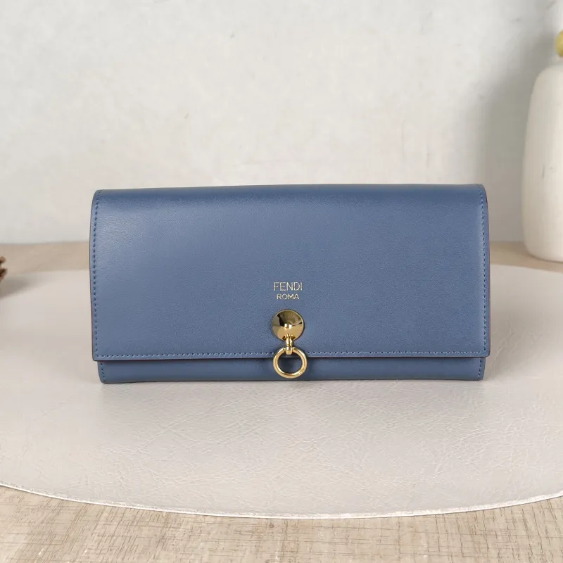 FENDI Wallet Edition Walletwoc Blue Calfskin One Size19 × 3 × 9.5 cm