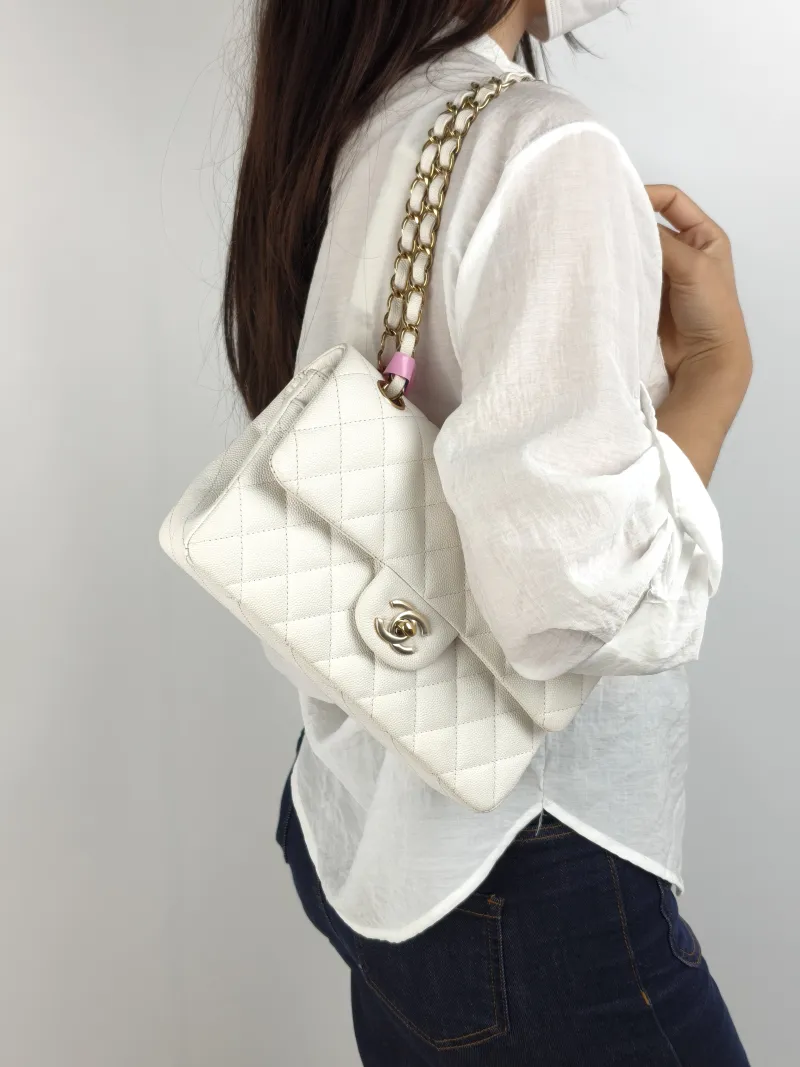 Chanel Crossbody Bag Classic Flap CF White Grained Calfskin Small 23 × 6 × 14.5 cm — on-model view 2 of 2