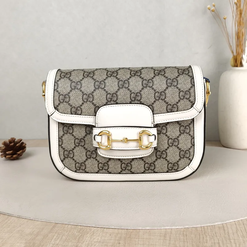 GUCCI Crossbody Bag Horsebit 1955 Horsebit Small White Monogram PVC Small 20.5 × 5 × 14.5 cm