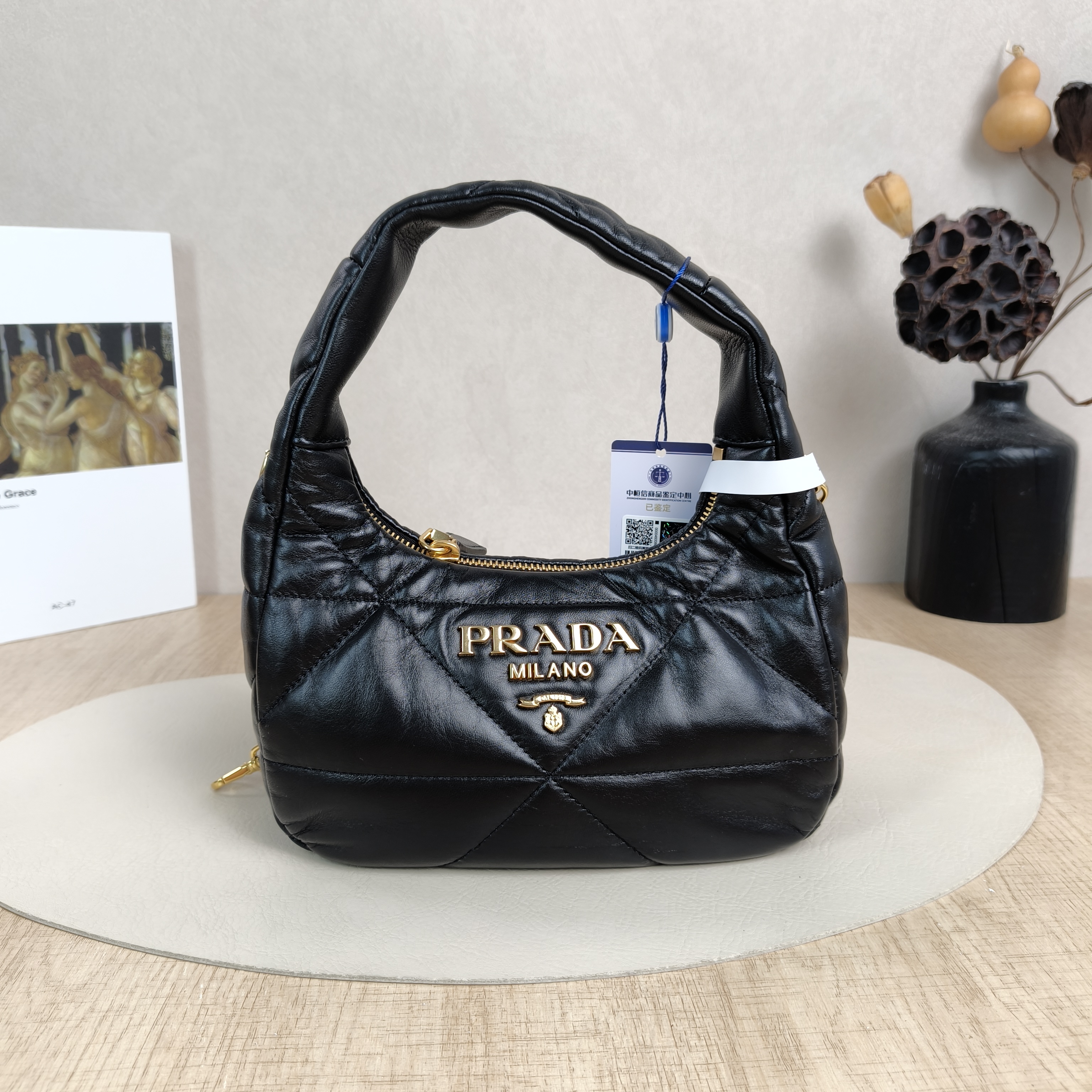 PRADA Shoulder Bag Hobo Shoulder Bag Black Lambskin One Size21 × 7 × 12.5 cm