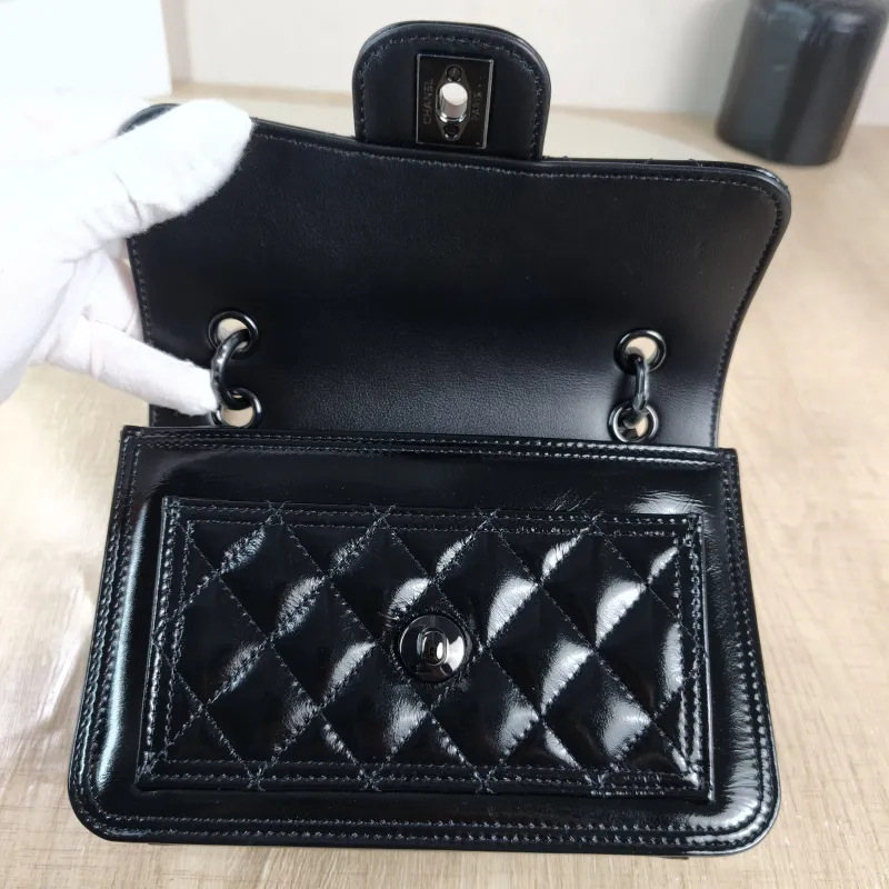 Chanel Crossbody Bag 23s Messenger Bag Black Waxed Leather Mini 19.5 × 6 × 13 cm — detail view 12 of 12