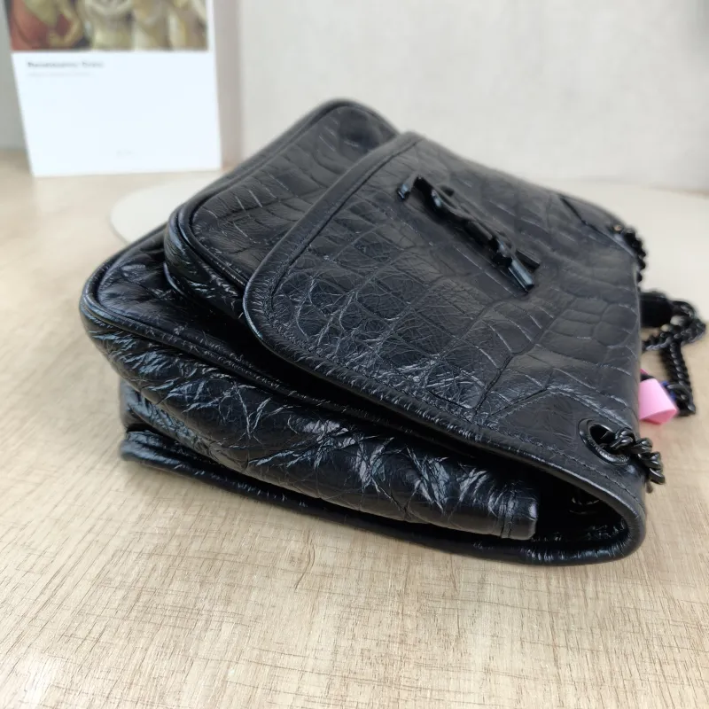 SAINT LAURENT Crossbody Bag Niki Black Waxed Leather Calfskin Small 21 × 7.5 × 16 cm — detail view 11 of 13
