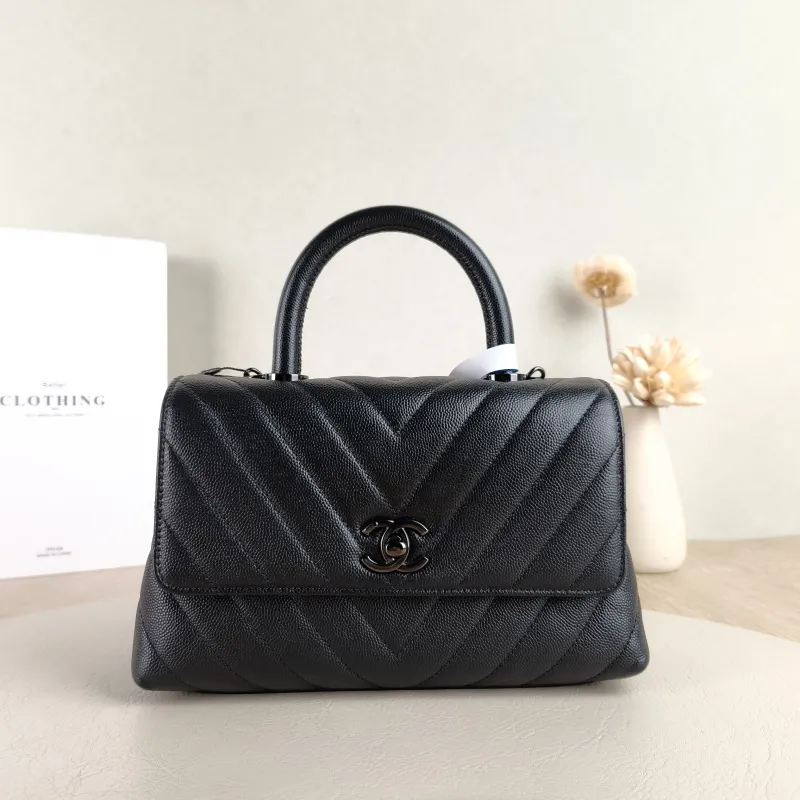 Chanel Top Handle Bag Coco Handle​ v Black Grained Calfskin Small 24 × 10 × 14 cm