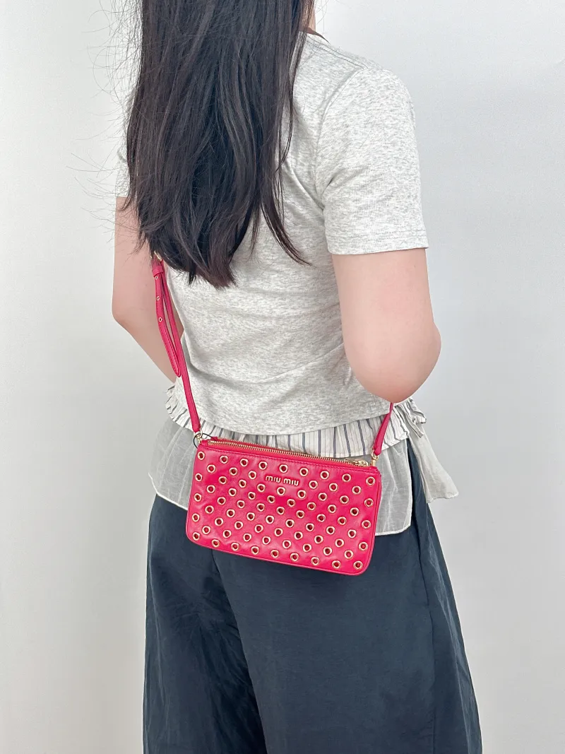 Miumiu Crossbody Bag Red Calfskin One Size20.5 × 2 × 11.5 cm — on-model view 2 of 2