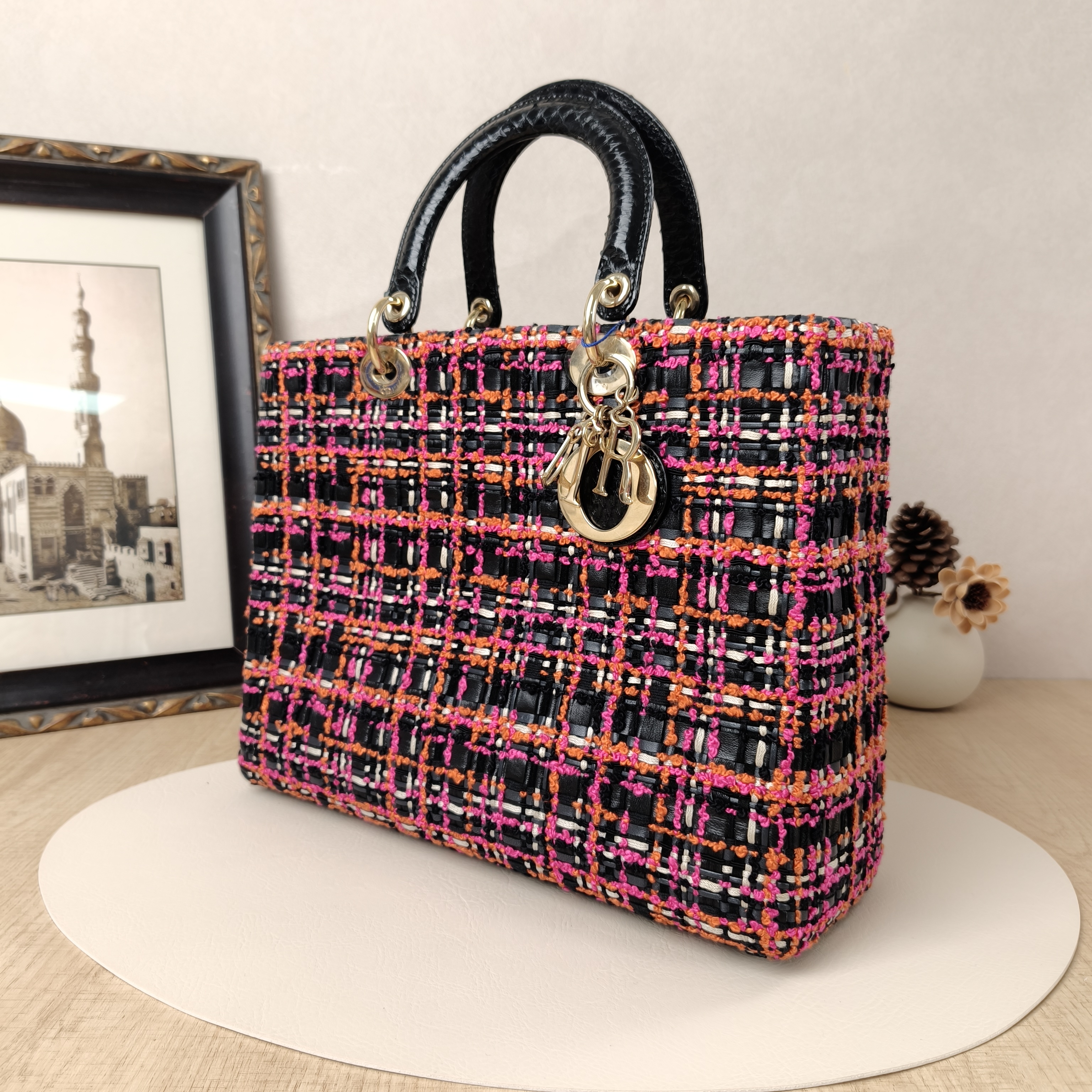 DIOR Top Handle Bag Lady Lady Dior Bag Black Lambskin Woven32 × 11 × 25 cm — cover view 2 of 9