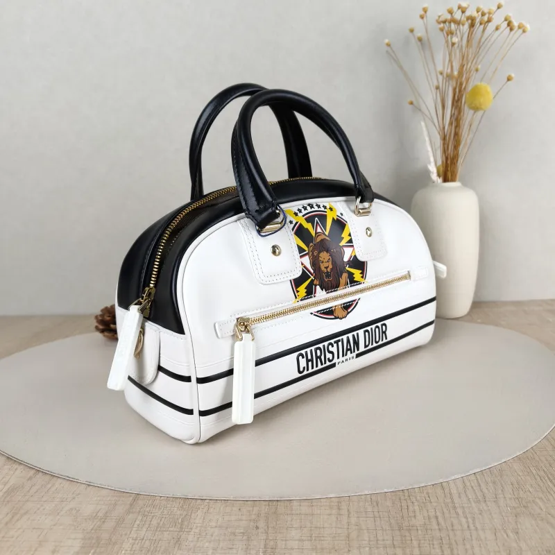 DIOR Top Handle Bag D-Vibe Bowling Bag White Calfskin Medium25 × 9.5 × 16 cm — cover view 3 of 5