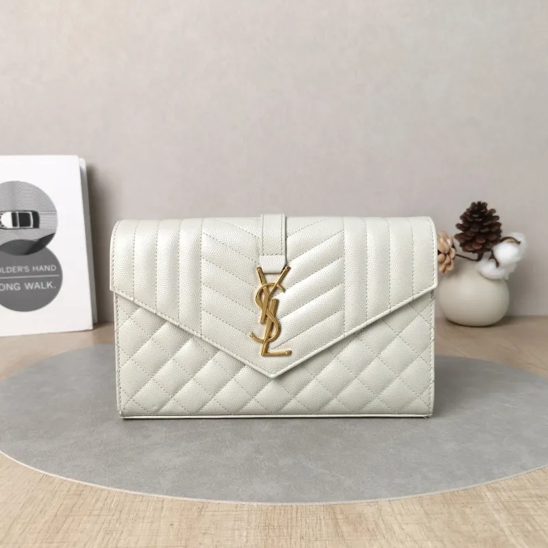 SAINT LAURENT Crossbody Bag ENVELOPE White Calfskin Small21 × 6 × 13 cm