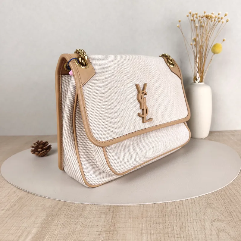 SAINT LAURENT Crossbody Bag Niki D Beige Brown Canvas Medium 28 × 8.5 × 20 cm — cover view 4 of 5
