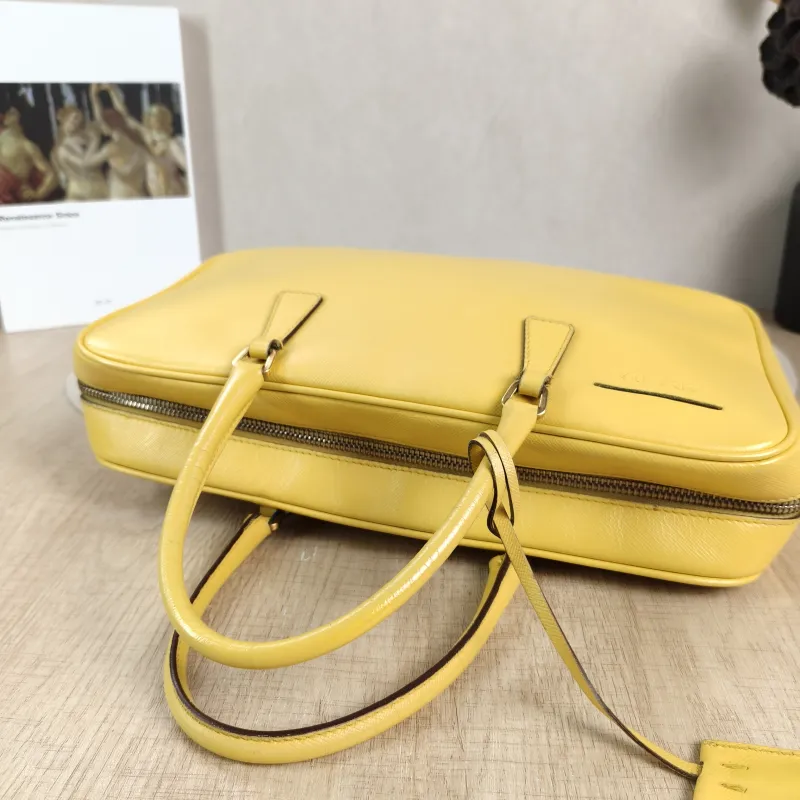 PRADA Top Handle Bag Vintage Yellow Calfskin One Size 28 × 6 × 17 cm — detail view 9 of 11