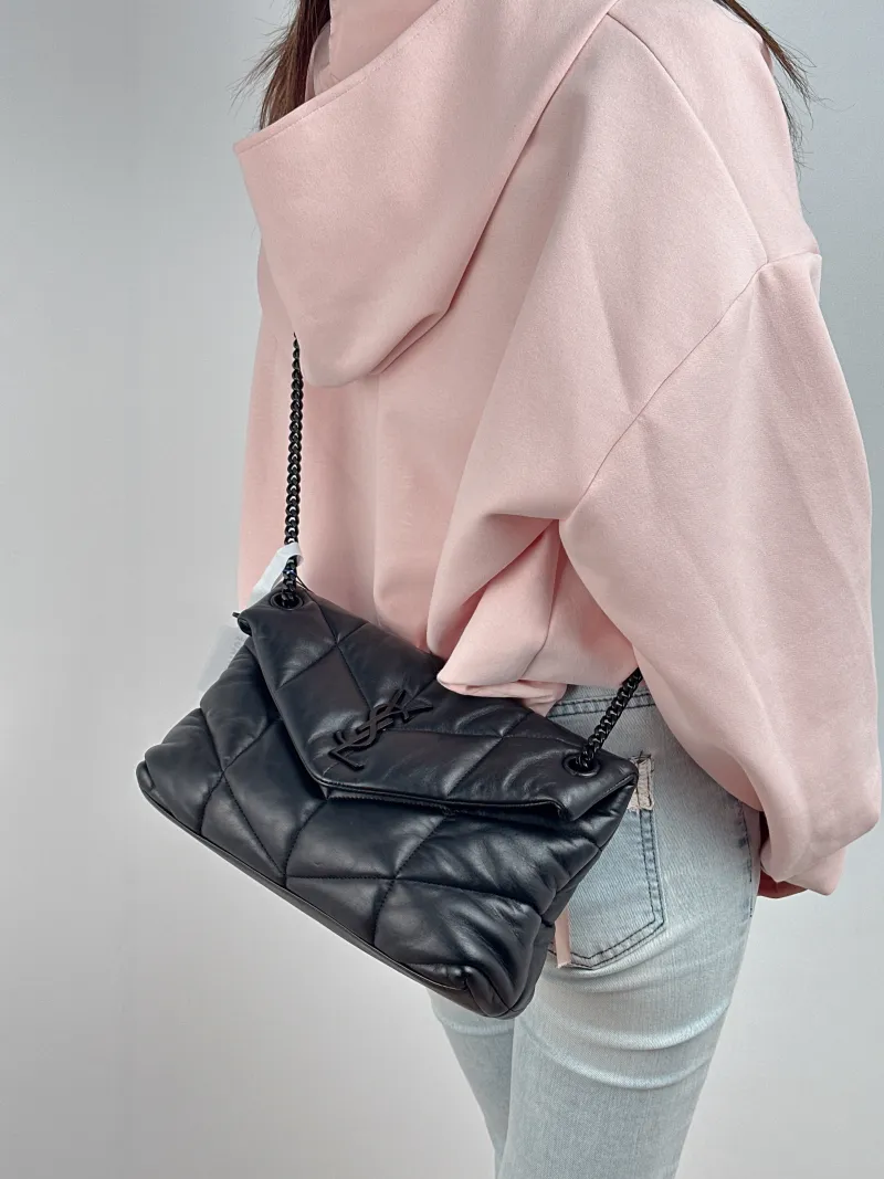 SAINT LAURENT Shoulder Bag PUFFER Black SL ambskin Small 29 × 11 × 17 cm — on-model view 2 of 2