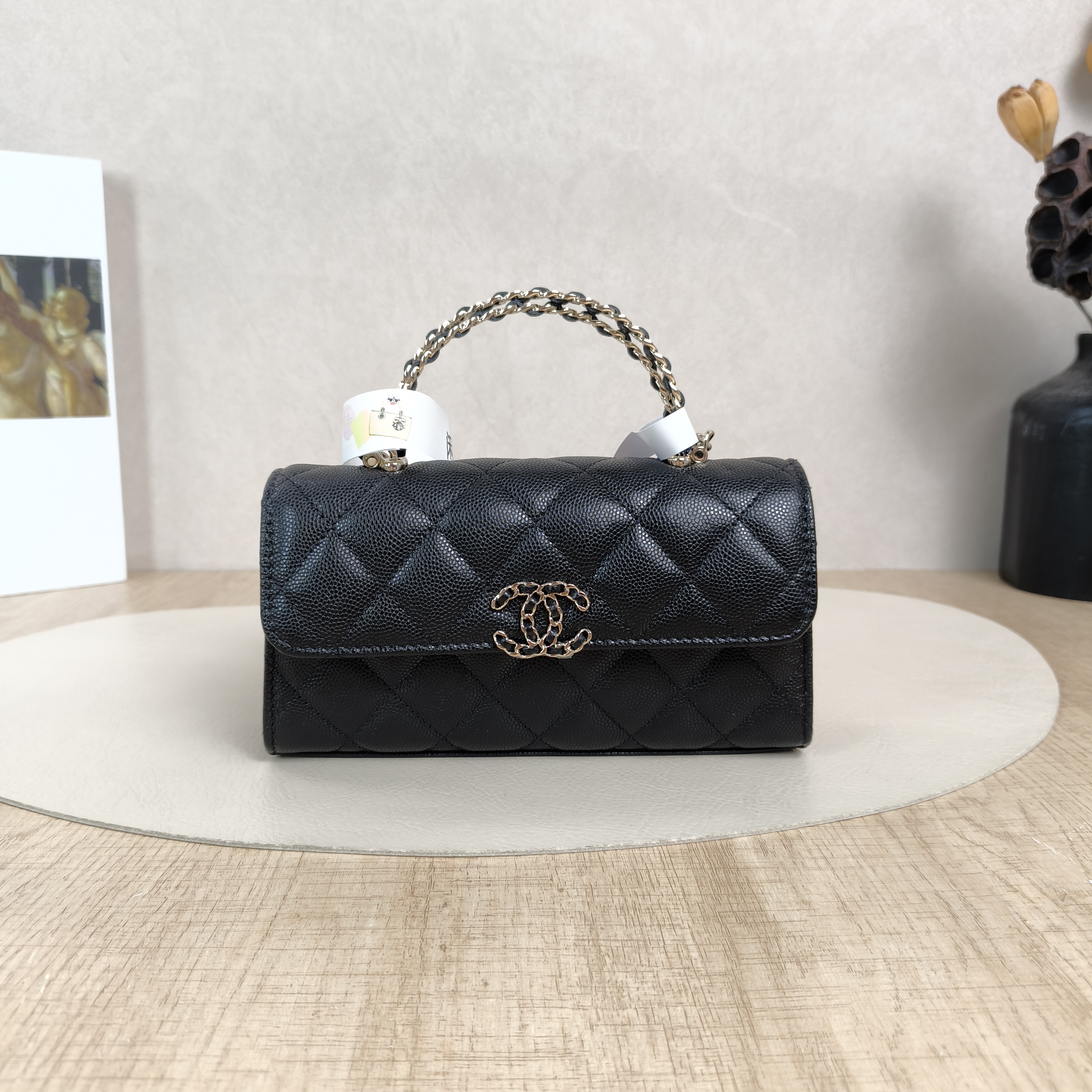Chanel Crossbody Bag kelly Black Grained Calfskin One Size18 × 4.5 × 10 cm