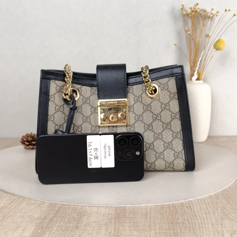GUCCI Shoulder Bag Padlock Tote Black Monogram PVC Medium 26 × 10 × 18 cm — cover view 4 of 5