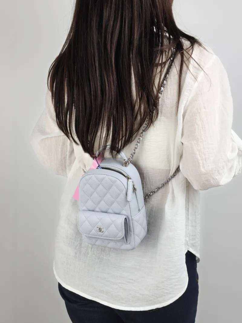Chanel Backpack Mini Backpack Collection Blue Calfskin One Size 13 × 9 × 18 cm — on-model view 2 of 3