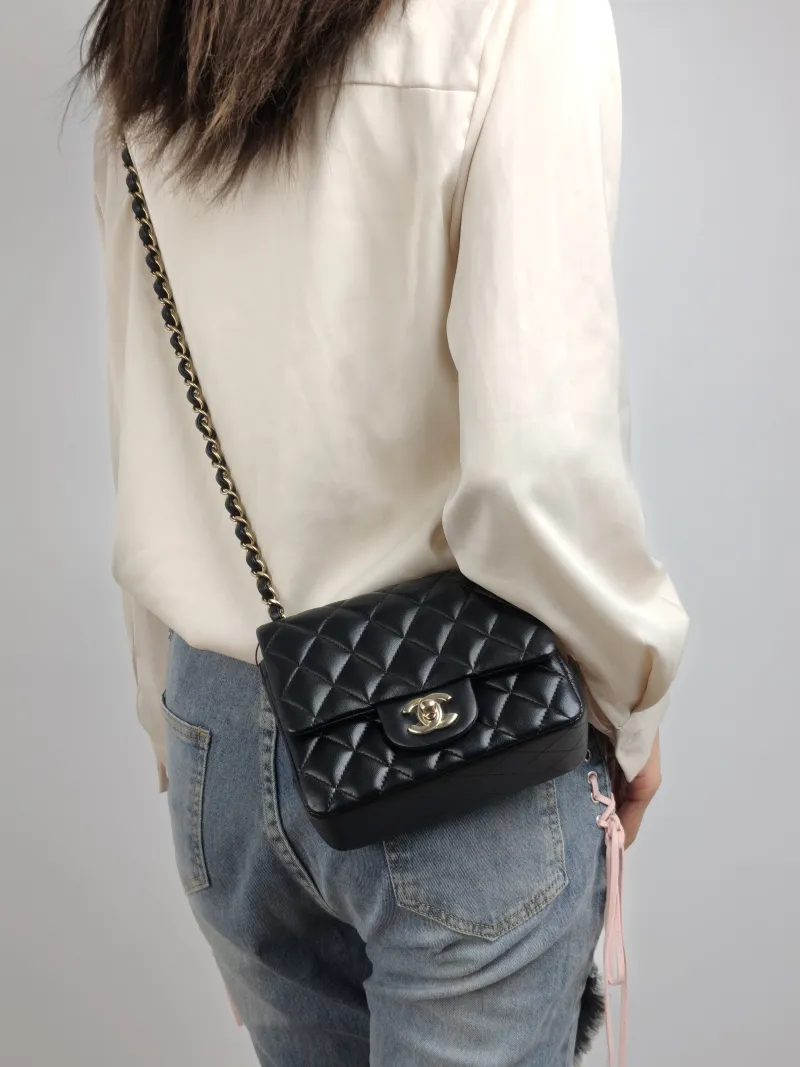 Chanel Crossbody Bag Classic Flap Mini CF Mini Black SL ambskin Mini 17 × 8 × 13.5 cm — on-model view 2 of 3