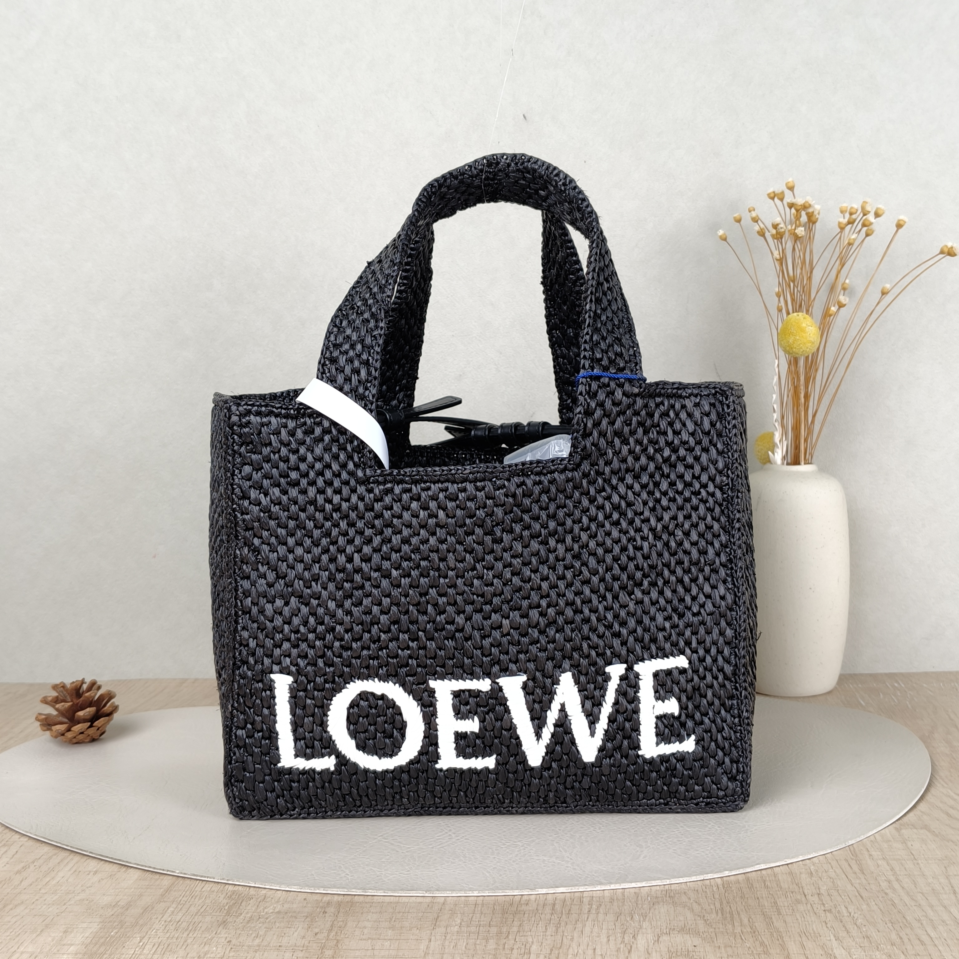 LOEWE Crossbody Bag Font Tote Top Handle Crossbody Bag Black Wovenmini19 × 6.5 × 16 cm