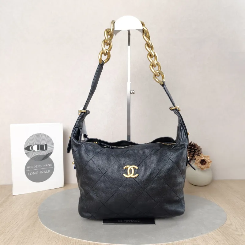 Chanel Shoulder Bag hobo Black Lambskin One Size25 × 9 × 22 cm