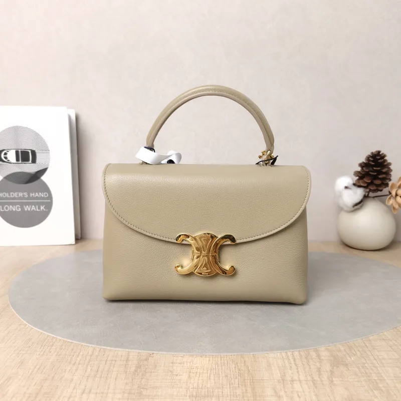 CELINE Crossbody Bag TEEN NINO Top Handle Bag Taupe Calfskin Small20 × 8 × 13 cm